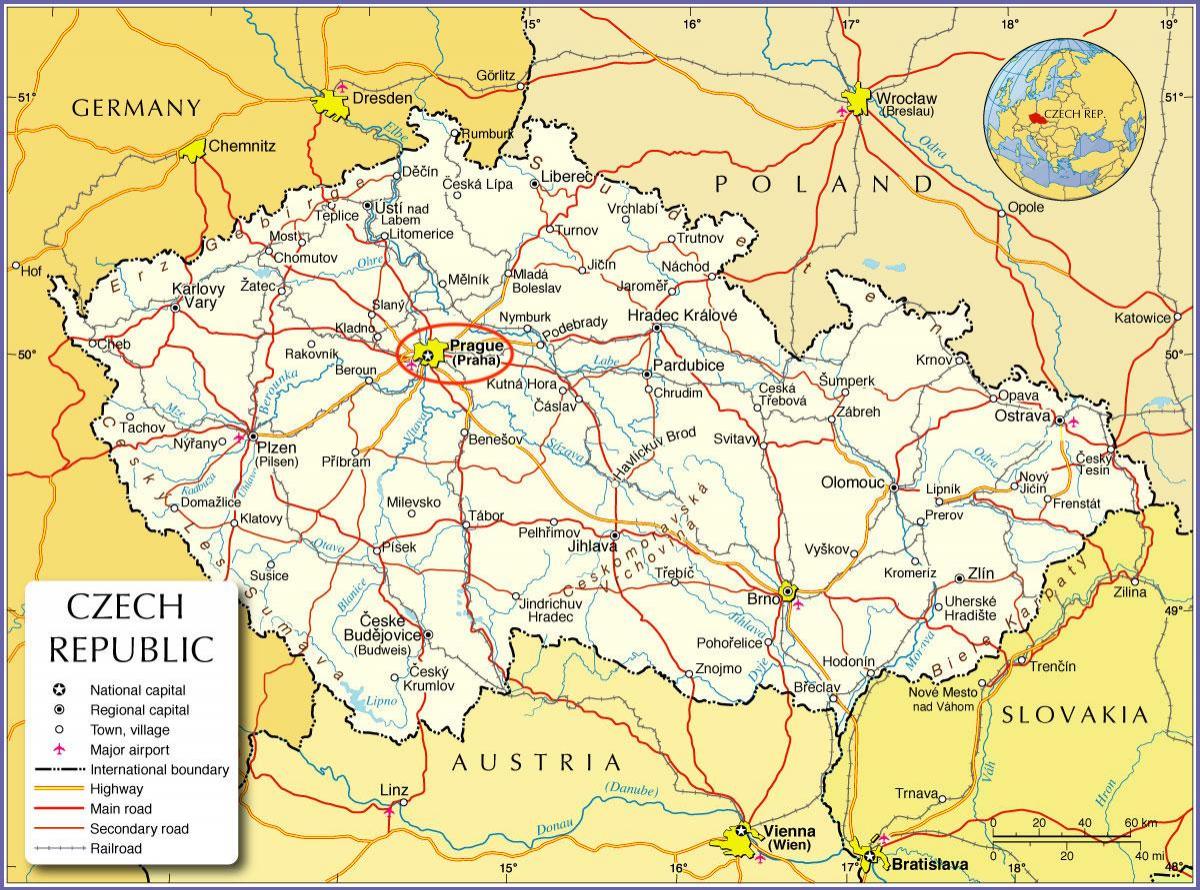 Ville de Prague sur la carte de Czechia